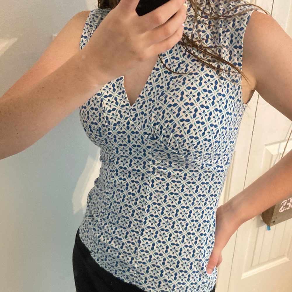 Blue Patterned Sleeveless Top